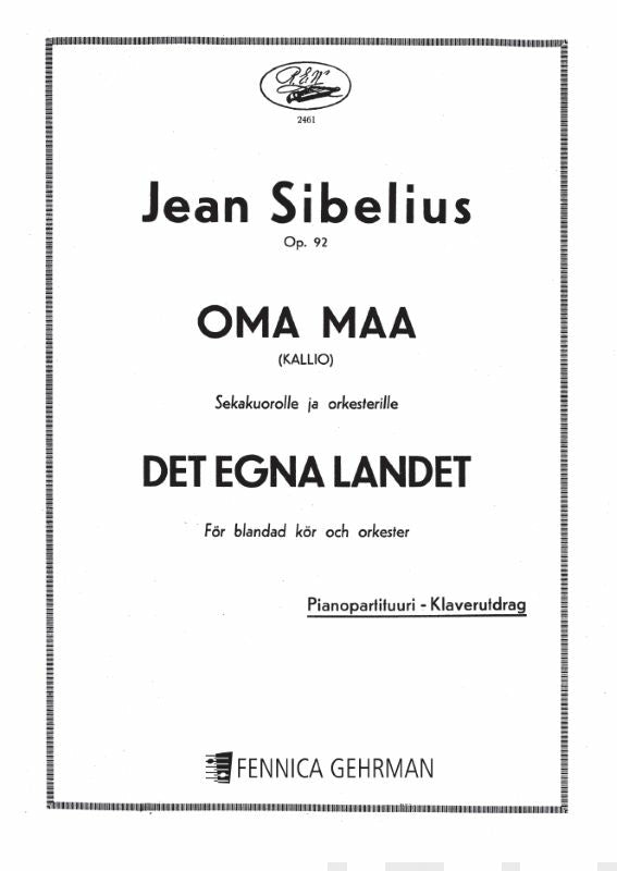 Oma maa   Det egna landet (My Own Land) op 92 - Mixed choir orchestra Discount